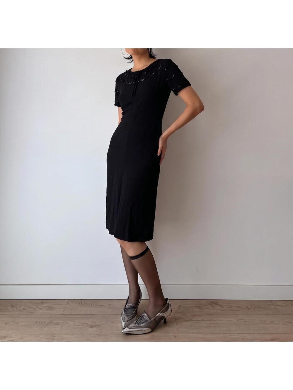 1940s little rayon crepe black dress